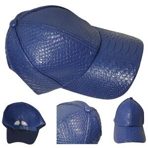 Blue Faux Leather Crocodile Pattern Cap – Unisex Adjustable Baseball Hat